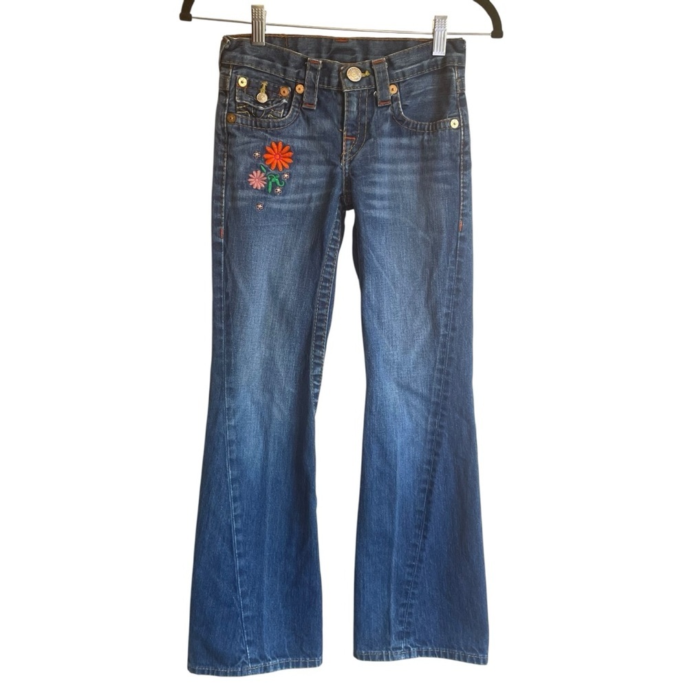 True Religion Joey Denim Jeans Peacock Floral Flower Embroidered‎